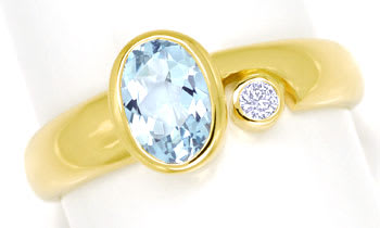 Foto 1 - Bezaubernder Aquamarin Ring mit 0,03ct Diamant 14K Gold, R6486