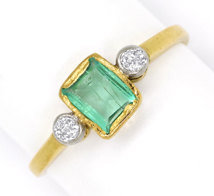 Foto 2 - Diamantring antik Smaragd und Diamanten Gelbgold-Platin, S1668